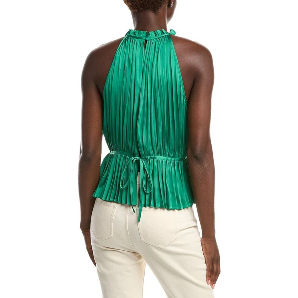 Maje Womens  Pleated Satin Top, Green - Picture 2 of 3